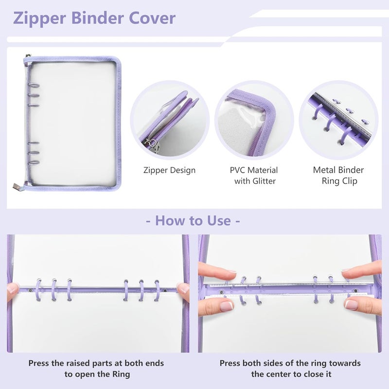 NOCAFI Sticker Storage Organizer Binder A5 Sticker Collecting Book Zipper Album for Adult with Blank Reusable Release Paper and Pocket Pages (Purple) - Image 2